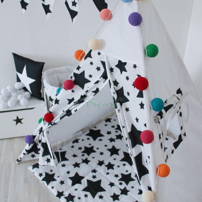 Вигвам Black Stars с окном и карманом, Арт. vv010340